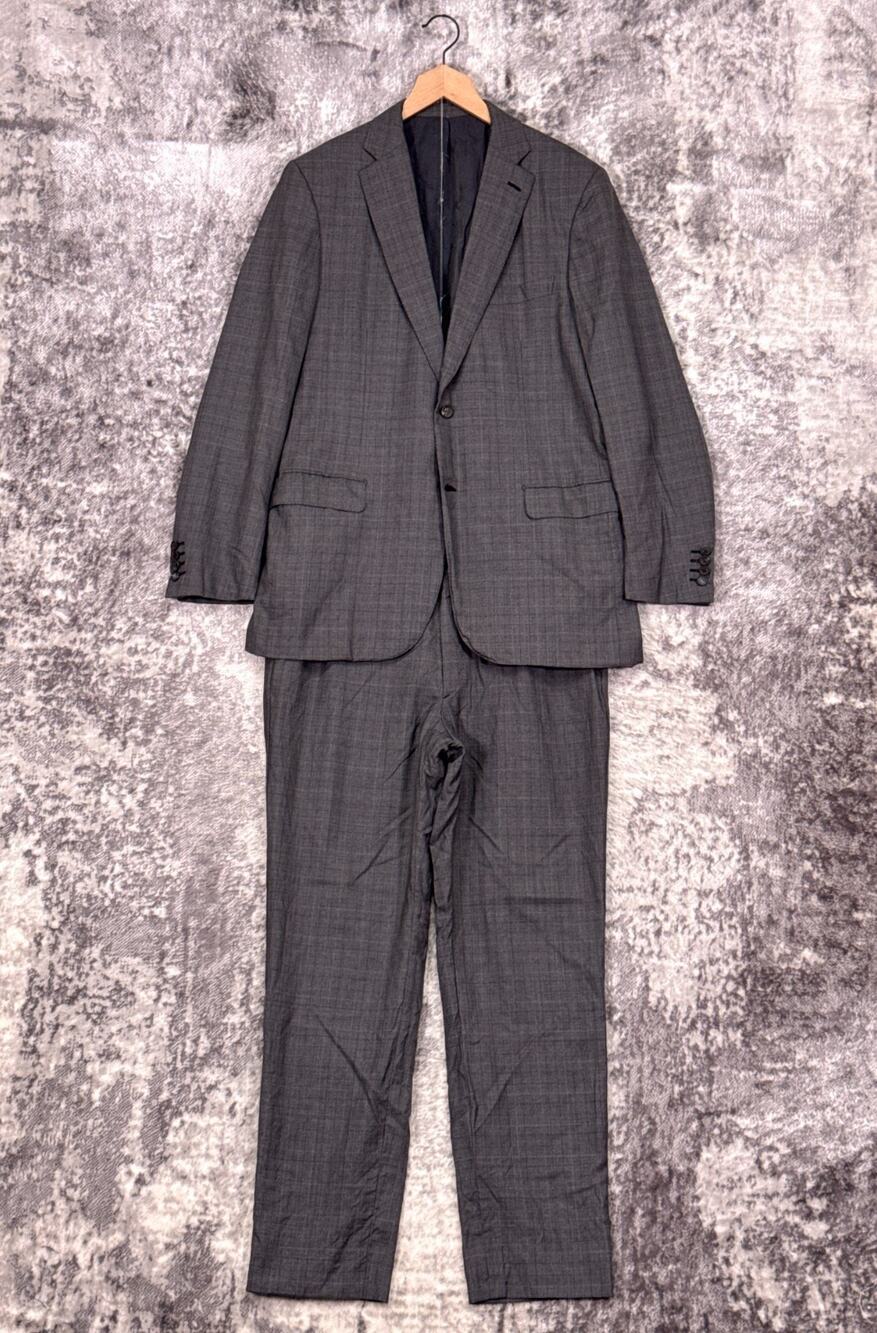 Brioni Suit 42 L Long Mens Gray Wool Check Plaid 2 Piece